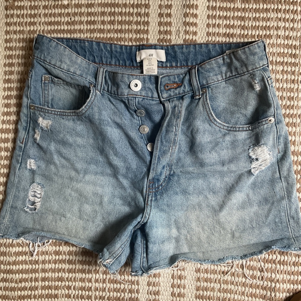 H&M Light Blue Distressed Denim Shorts